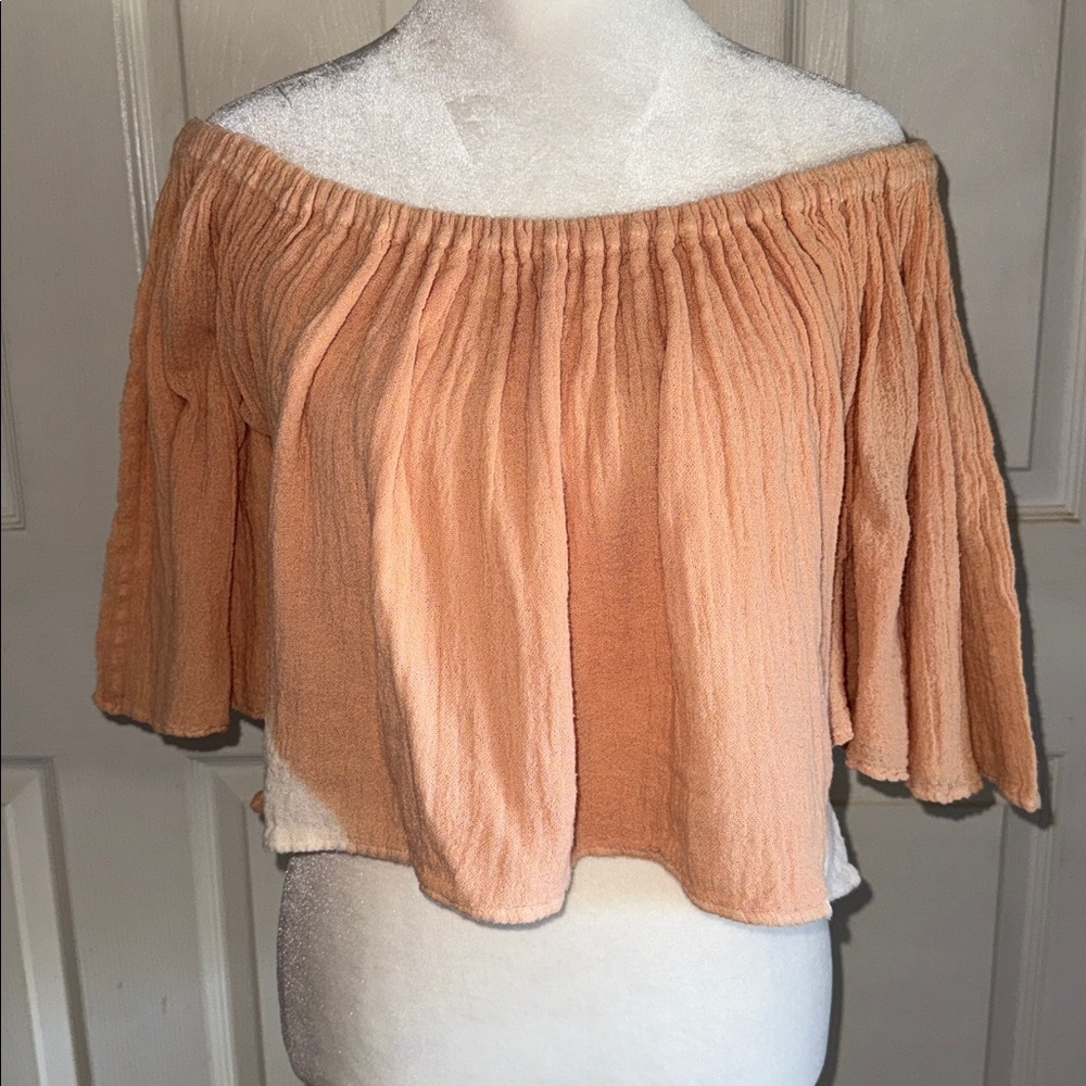 Jen’s Pirate Booty Peach Tie Dyed Side Off Shoulder Gauze Crop Top